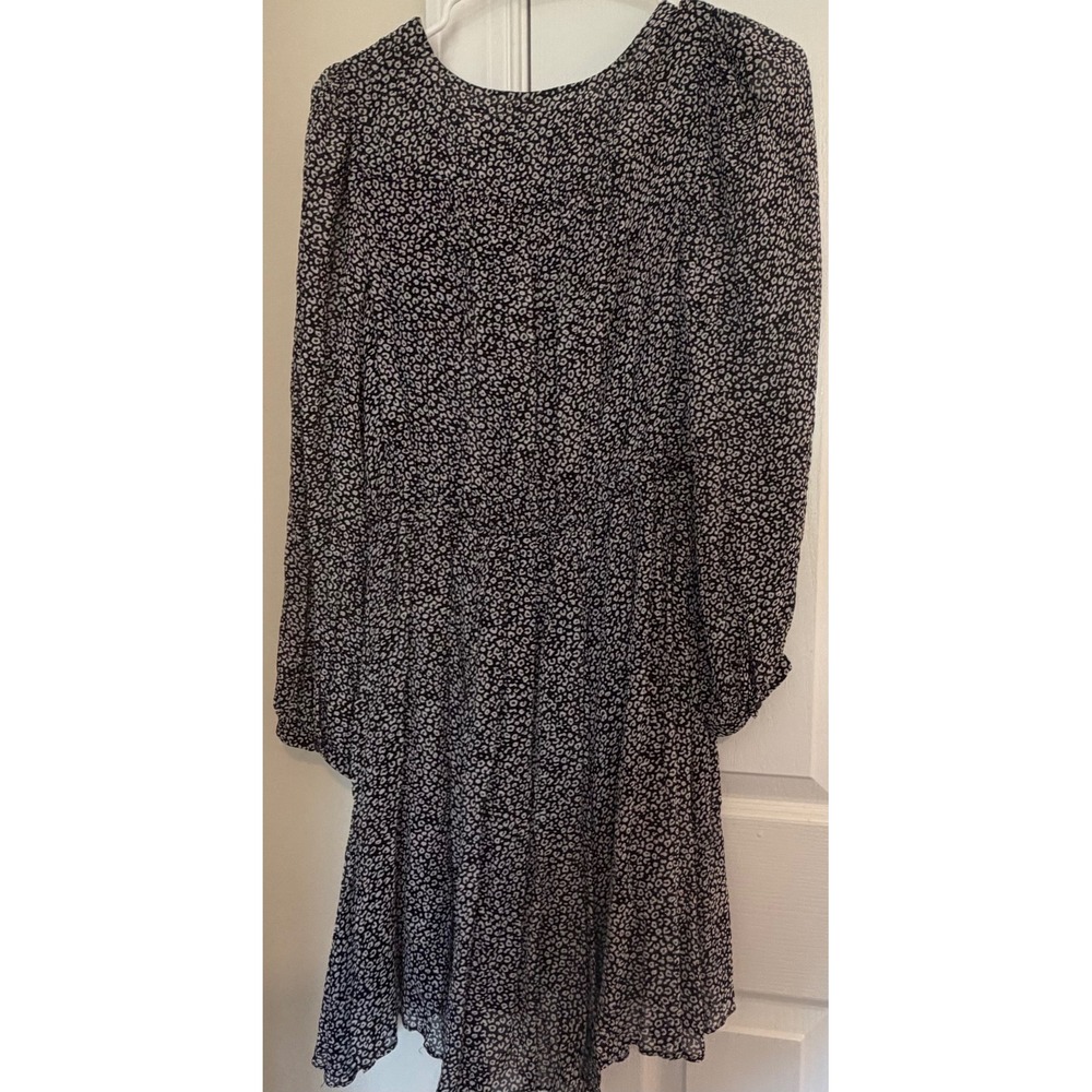 Maeve Anthropologie Leopard Print V-Neck Long Sleeve Mini Dress Black White XS - Picture 3 of 12